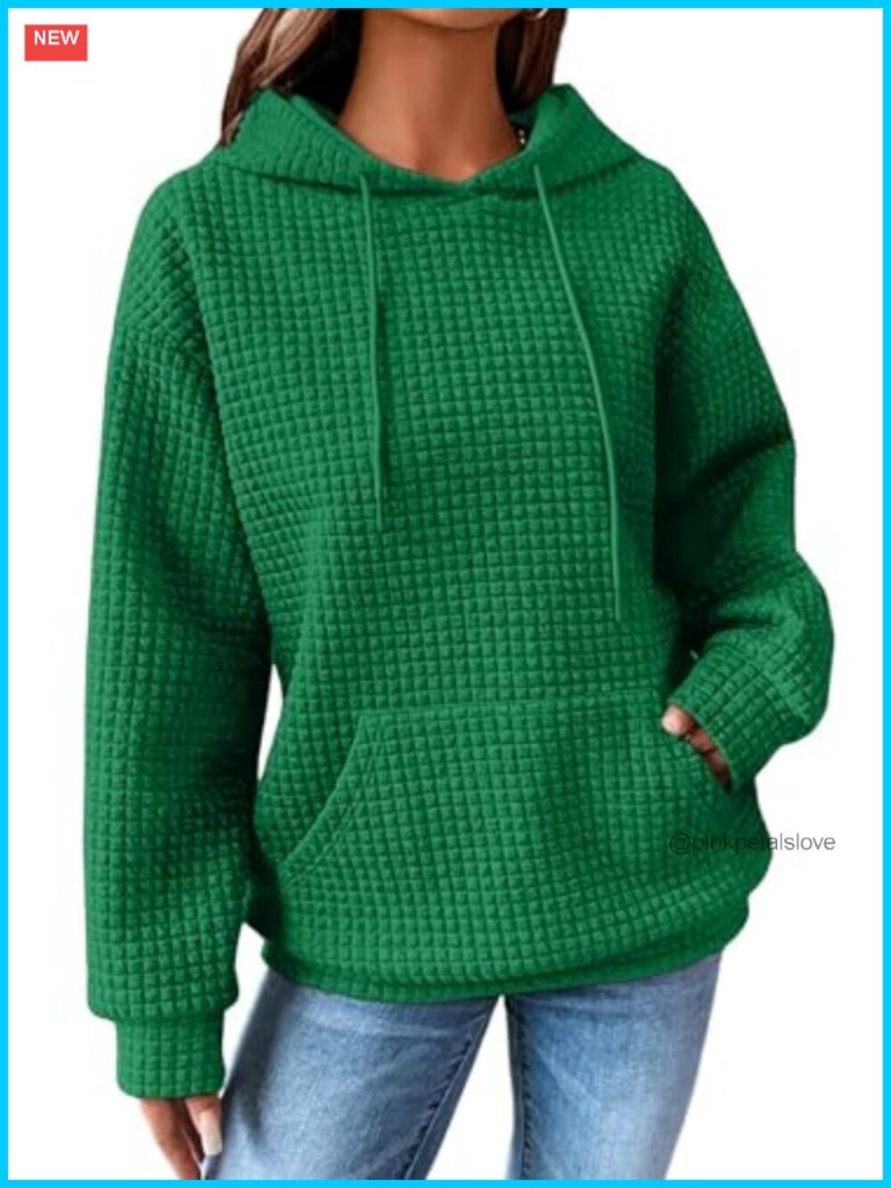 Women's Waffle Knit Hoodie Pullover Long Sleeve Sweatshirt